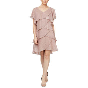 Abito in chiffon rosa taglia 8 da donna SL Fashions, modello a balze scintillanti con vita naturale e design traspirante - Product Image 1