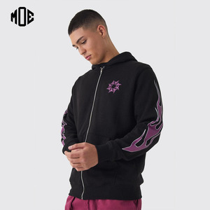 Sweat-shirts à capuche surdimensionnés à fermeture éclair personnalisés avec un motif de flamme 2025, pour hommes, élégants, respirants, personnalisés avec un numéro d'équipe, 100% coton - Product Image 1