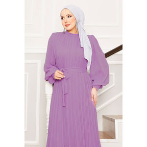 Vestido de Noche Modesto de Gasa Rosa con Mangas de Organza, Cintura Natural, Estilo Básico para Fiesta - Product Image 2
