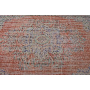 Tapis Turc Vintage Orange Bleu Patchwork Design 6.2X9.3 ft Laine Tissée à Plat avec Support en Latex pour Décorations de Salon - Product Image 5