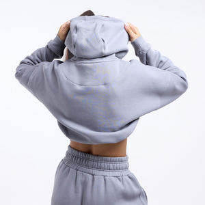 Más tamaño personalizado invierno básico peso pesado Crop Top cordón correr entrenamiento pulóver Sudadera con capucha - Product Image 3