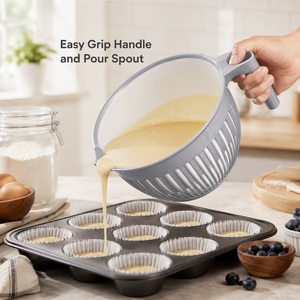 Afossa Modern <b>Plastic</b> Mixing Bowl 2.5L with Handle Pour Spout Eco-Friendly & Dishwasher Safe for Baking Batter Prep <b>Kitchen</b> Use - Product Image 3