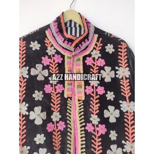 Veste en velours d'été faite à la main pour l'hiver, broderie Suzani, manteau thermique pour femme, style robe, veste en velours et coton - Product Image 3