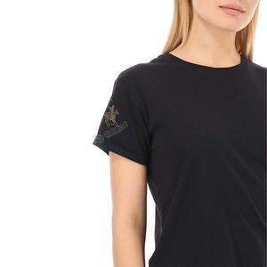 El algodón de alta calidad 100% ofrece ligereza y transpirabilidad inigualables, Camiseta de algodón de ajuste regular para mujer con logotipo de diamantes de imitación - Product Image 4