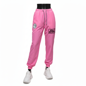 Pantalon coupe-vent pour femme, tissu polyester de haute qualité, coupe-vent, rose uni, logo personnalisé en transfert thermique sur caoutchouc, pantalon pour femme - Product Image 1