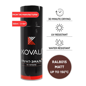 KOVALI 3 en 1 Aerosol en Spray, Imprimación, Esmalte, Protección Anticorrosión para Metal, Madera y Hormigón, Marrón Castaño Mate RAL 8015, 520ml - Product Image 1