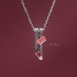IGI Certified Lab Grown Diamond Emerald Cut Pink <b>Ruby</b> Bar Pendant <b>Necklace</b> in 18K White Gold Modern Geometric Designer <b>Necklace</b> - Product Image 1