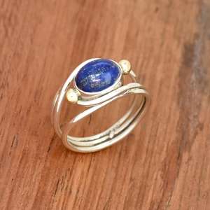 Hermoso anillo de doble banda de lapislázuli de plata hecho a mano, joyería de piedras preciosas naturales de 10mm disponible en tamaños 5-12 para fiestas de bodas - Product Image 1
