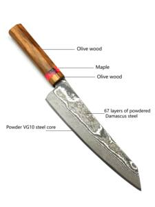 มีดเชฟญี่ปุ่นดามัสกัสมือจับไม้มะกอกทำจากเหล็กดามัสกัส - Product Image 5