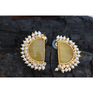 new designer latest fashion trending goldplated light <b>weight</b> stone stud <b>hoop</b> Brass Earrings for girls and women - Product Image 3
