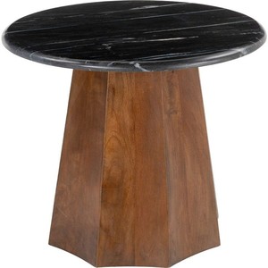 Table d'appoint ronde en marbre et bois de luxe moderne avec finition en noyer et noir pour chambre à coucher, salon ou salle à manger, meubles d'hôtel - Product Image 1