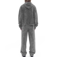 Conjunto de Chándal Unisex de Invierno 100% Algodón Transpirable, Lavado Personalizado, 2 en 1, con Estampado, Lavado Ácido, Efecto Desgastado, Pantalones Acampanados de Felpa de Alto Gramaje