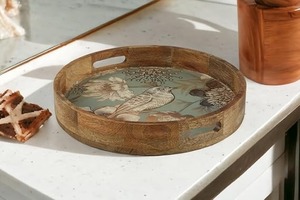 Plato de madera de mango ecológico hecho a mano, bandeja de madera impresa hecha en India - Product Image 2