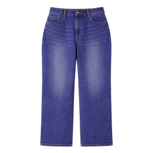Jean en denim taille haute coupe droite pour femme grande taille, coupe ample, délavage foncé, été, respirant, coton, style vintage, décontracté, vêtement de travail, OEM - Product Image 2