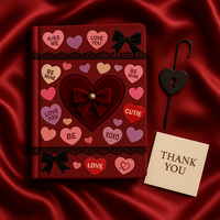 LABON Cahier de notes en velours avec nœud en forme de lettre d'amour Gothique Candy Heart A5 Red Fabric Journal for Valentines Gift Cute Romantic Writing