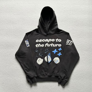 Sweat à capuche pour homme en coton 100% imprimé et brodé à manches longues avec poche, style streetwear lourd, 2 pièces, hiver 2026 - Product Image 1