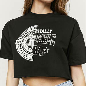 Camiseta Corta de Lona para Mujer con Diseño de Logotipo Personalizado, Impresión Digital, Ropa Urbana Moderna, Ecológica y Transpirable - Product Image 4