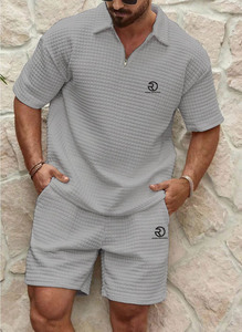 Wholesale Casual Breathable Men's Summer Outfits Zip up Two 2 Piece <b>Shorts</b> Set for Men - Product Image 4