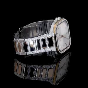 Montre de luxe automatique mécanique analogique pour homme, cadran carré, diamants véritables, acier inoxydable, résistante à l'eau, or rose - Product Image 4