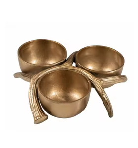 Bols de service en métal doré de haute qualité avec bol attaché à la feuille d'or forme ronde servant des bols d'artisanat en basse quantité minimale de commande - Product Image 5