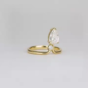 14K Yellow Gold Handmade Modern Engagement Ring Pear Cut Lab Diamond Set for <b>Girlfriends</b> Fine Rings anniversary gift for her - Product Image 2