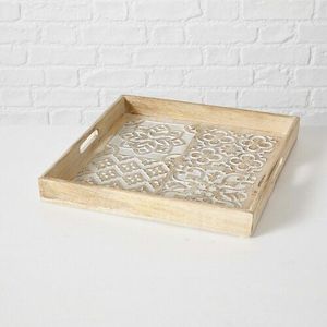 Large scalloped mango <b>wood</b> serving tray wavy rectangle decorative wooden catchall <b>jewellery</b> dish vintage inspired carved valet - Product Image 2