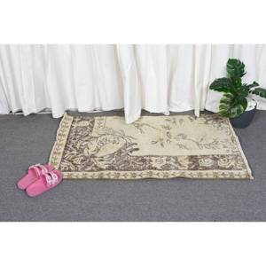 Alfombra de lana marrón Beige bohemio clásica, 2x3,5 pies, estilo turco, respaldo de látex, alfombra para sala de estar, Patchwork, rectángulo a rayas - Product Image 4