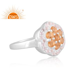 แหวนเรียงซ้อนพลอยสีขาวและพลอยซิทรีนสีเงินสเตอร์ลิง - Product Image 2