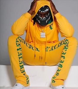 100% Cotton Puff Printing <b>Oversize</b> <b>Sweatpants</b> Hoodie Set Heavyweight French Terry Streetwear Custom Autumn Hooded Casual Summer - Product Image 1
