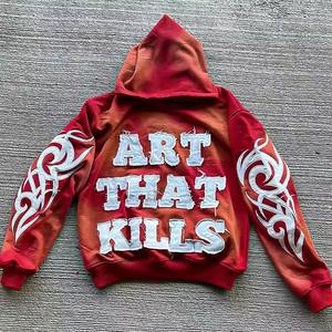 2-Piece Acid Wash Jogger <b>Shorts</b> Set Printed <b>Long</b> Sleeve Zip-Up Distressed Hoodie & Oversized Fleece Tracksuit Pullover Style - Product Image 5