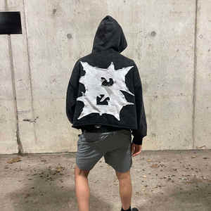 Custom Design Men's Embroidery Patch Patchwork <b>Zip</b> up <b>Hoodies</b> Acid Washed Vintage <b>Pockets</b> French Terry Sun Faded Men <b>Hoodies</b> - Product Image 5