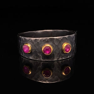 แหวนทับทิมแหวนเงินสีดำรูทีเนียมทับทิมชาติพันธุ์แหวนพลอยเงิน - Product Image 3