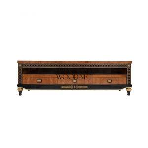 Meuble TV classique en bois avec tiroirs de rangement ouverts - Product Image 2