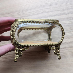 Metal Brass Embossed Design Custom Size Clear Glass Brass Antique Beveled <b>Box</b> In Jewelry <b>Keepsake</b> Accessories Storage Unique <b>Box</b> - Product Image 3