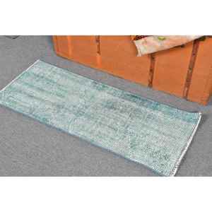 พรมวินเทจขนาดเล็ก 1.4x3.37 ฟุต (43x103 ซม.) สีน้ำเงินตุรกี พรมสีพื้น - Product Image 3