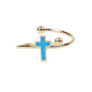 Cucocuca YFB R294 <b>Ring</b> Stainless Steel Enamel Gold Plated Cross Multicolor Size Adjustable Classic Style Daily Christian EU 48h - Product Image 2