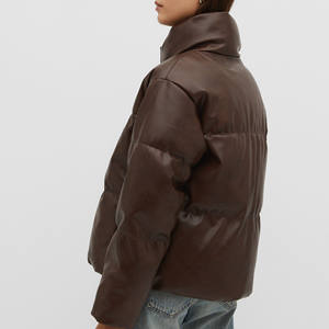 Chaqueta de cuero marrón oscuro personalizada Puffer, abrigo de invierno bordado transpirable de talla grande para mujer, moda 2023 - Product Image 5