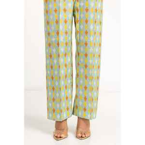 Pantalon décontracté vert en mousseline de soie imprimée pour femme, taille élastique, options taille haute/basse, respirant, style cargo, motif combinaison - Product Image 2