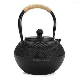 กาน้ำชาโลหะเคลือบสีดำพร้อมลูกบิดที่ทันสมัยและที่จับปอกระเจาสำหรับกาต้มน้ำที่ให้บริการชาที่บ้านและโรงแรม - Product Image 1