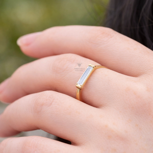 Anillo de Diamantes de Oro Sólido de 14K y 18K para Mujer, Diseño Minimalista con Barra Larga de Diamantes Cultivados en Laboratorio, Anillos de Diamantes Personalizables, Tendencia 2026, Certificado IGI - Product Image 2