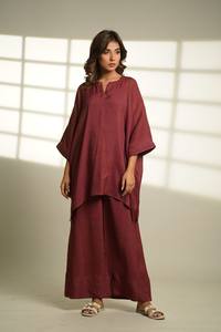 ชุดเสื้อและกางเกงผ้าลินินสองชิ้นสีชมพูขนาดใหญ่ชุดชุดนอนผ้าลินินระบายอากาศใส่สบายออกแบบได้ตามต้องการ - Product Image 2