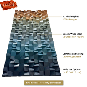 UNIART Gallery Interiors 3D Sculptured Woodblock Handmade Hotel Corridor Vertical Hanging Geometric Wooden Panel Decor <strong>Wall</strong> <strong>Art</strong> - Product Image 3
