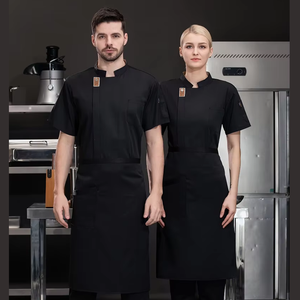 Conjunto de uniforme de personal de restaurante y bar de sarga con logotipo personalizable, Chaqueta corta y delantal para atuendo de personal personalizado - Product Image 5