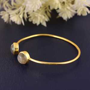 Real Labradorite Gemstone Bracelet Gold Plated Collet Setting Open Style Bracelet Healing <b>Crystal</b> Bangles Boho Jewelry - Product Image 3