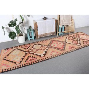 3x10.5 ft Vintage Turkish Rug, <b>Runner</b> Rug, Kilim <b>Red</b> Wool Rug - Product Image 4