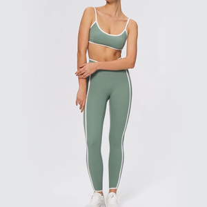 ชุดสองชิ้นเอวสูงสำหรับผู้หญิงชุดเล่นยิมเอวสูงชุดเล่นโยคะเนื้อนิ่มสีตัดกันชุดเล่นครอป - Product Image 4