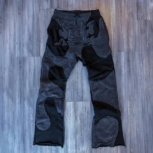 Pantalon de survêtement personnalisé de haute qualité en tissu 100% coton coupe-vent avec broderie abîmée pour hommes - Product Image 2