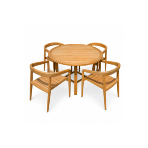 Teak <b>Wood</b> <b>Garden</b> Dining Set Round Outdoor <b>Table</b> and Armchairs Weather Resistant Patio Furniture for Villa Courtyard Resort - Product Image 2