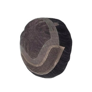 Perruque en cheveux humains à dentelle frontale mono, cheveux chinois vierges Remy, patchs de cheveux, lisses crépus, vague profonde, 1b+gris - Product Image 5