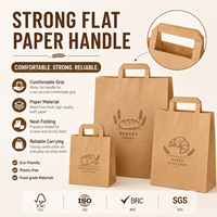 Bolsa de Papel con Fondo Cuadrado y Asa Plana, Bolsa de Transporte de Papel Kraft Autoportante, Impresión Personalizada para Panadería, Embalaje Minorista, Suministro al por Mayor